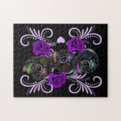 Puzzle Triple Jour Noir Des Crânes Morts Roses Violets (Horizontal)