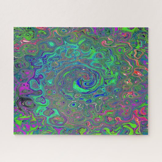 Puzzle Trippy Chartreuse et Blue Retro Liquid Swirl (Horizontal)