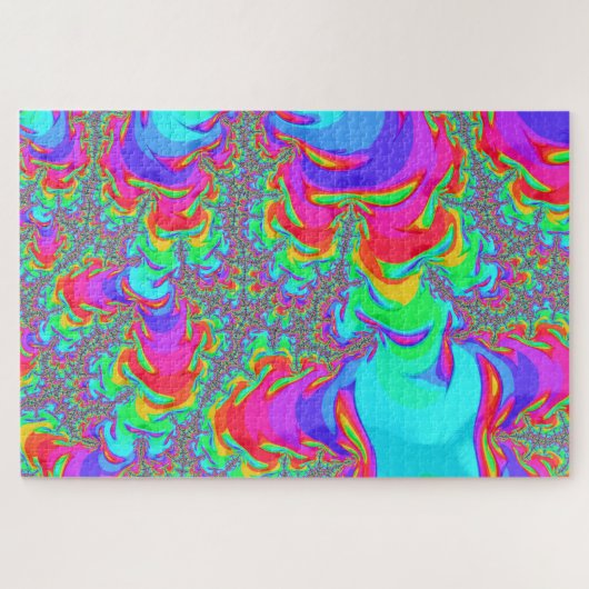 Puzzle Trippy Retro Vibrant Neon Arc-en-ciel Fractal Art (Horizontal)