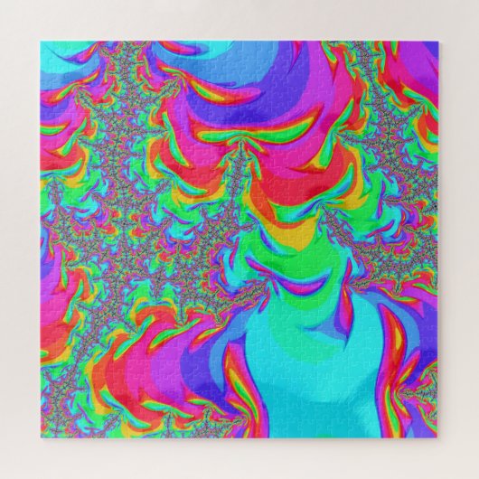 Puzzle Trippy Retro Vibrant Neon Arc-en-ciel Fractal Art (Horizontal)