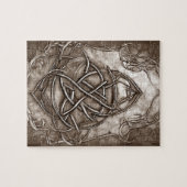 Puzzle Triquetra Trinity Knot Sepia Faux Tin métallique (Horizontal)