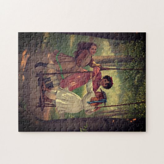 Puzzle Trois filles coudre en forêt | (Horizontal)