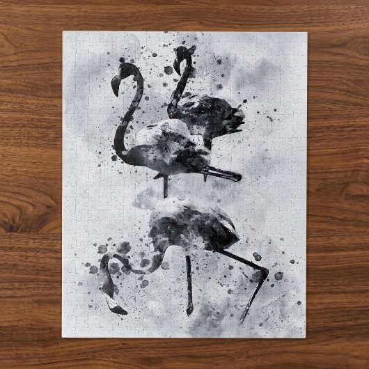 Puzzle Trois flamants rose et blanc aquarelle