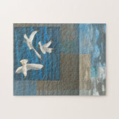 Puzzle Trois mouettes blanches volent au-dessus de l'eau (Horizontal)