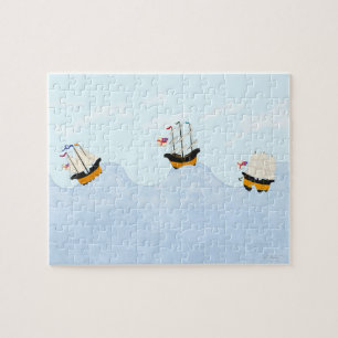 Puzzle Trois navires naviguant sur le Rolling Sea Kids