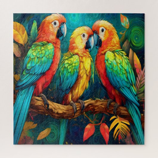 Puzzle Trois perroquets aux couleurs vives (Vertical)
