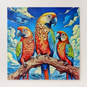 Puzzle Trois perroquets majestueux