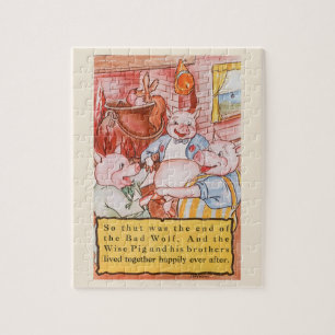 Puzzle Trois Petits Cochons Cuisinant Loup, Conte de Fées