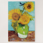 Puzzle Trois tournfleurs | Vincent Van Gogh<br><div class="desc">Three Sunflowers (1888) de l'artiste néerlandais Vincent Van Gogh. Un tableau d'art original est une huile sur toile représentant une vie morte de tournesols jaune vif contre un arrière - plan turquoise. 

Utilisez les outils de conception pour ajouter du texte personnalisé ou personnaliser l'image.</div>