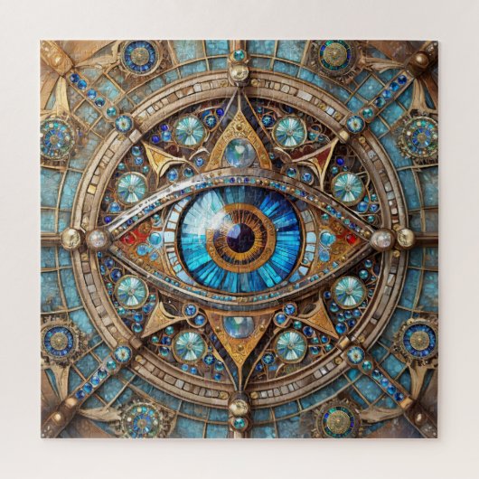 Puzzle Troisième Œil - Mandala Bleu Turquoise Or (Vertical)