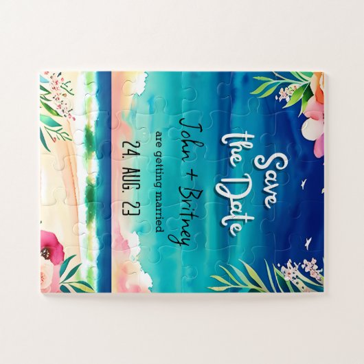Puzzle Tropical Blooms: Wedding Save the Dat (Horizontal)