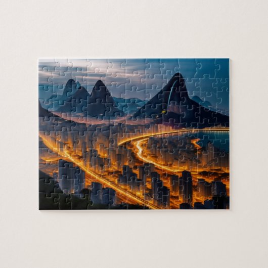 Puzzle Tropical City Skyline Night Beach and Mountains (Horizontal)