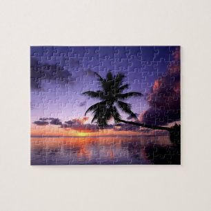 Puzzle tropical de jeu de coucher du soleil de