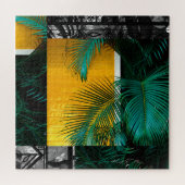 Puzzle Tropical Green Palm Frond Yellow Rectangle Pattern (Horizontal)