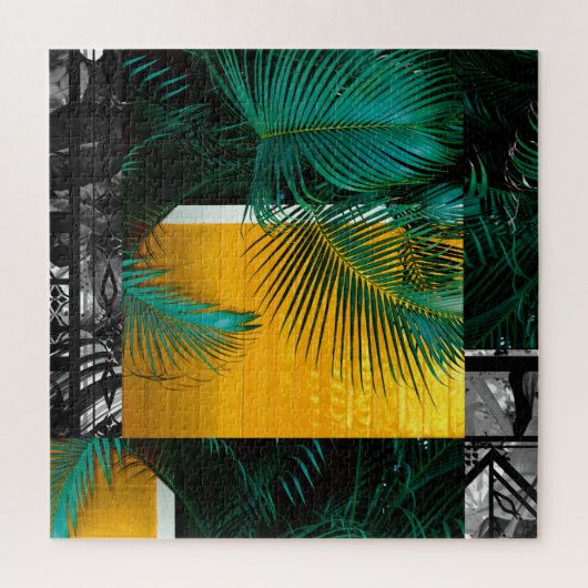 Puzzle Tropical Green Palm Frond Yellow Rectangle Pattern (Vertical)