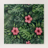 Puzzle Tropical Hibiscus Monstera Jungle Pattern (Horizontal)