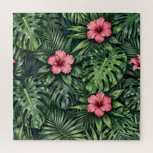 Puzzle Tropical Hibiscus Monstera Jungle Pattern (Vertical)