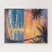 Puzzle Tropical Ocean Sunset Palm Tree Watercolor (Horizontal)