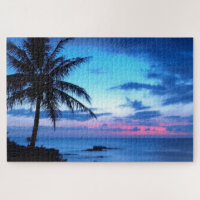Tropical Pretty Pink Blue Sunset Paysage Art