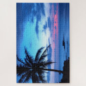 Puzzle Tropical Pretty Pink Blue Sunset Paysage Art (Vertical)