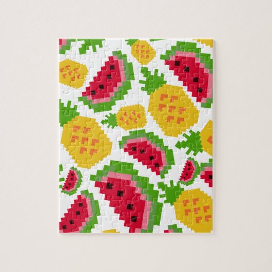 Puzzle Tropical Watermelon and Pineapple Pixel Pattern (Vertical)