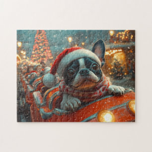 Puzzle Trottinette de Noël pour chien Boston Terrier