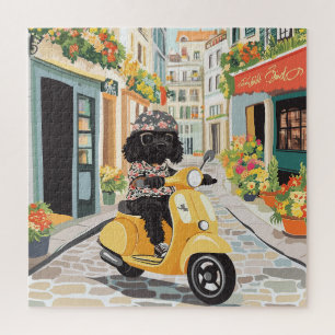 Puzzle Trottinette de style Doodle noir dans les rues de