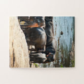 Puzzle Troupeau d'éléphants avec bébé dans l'eau (Horizontal)
