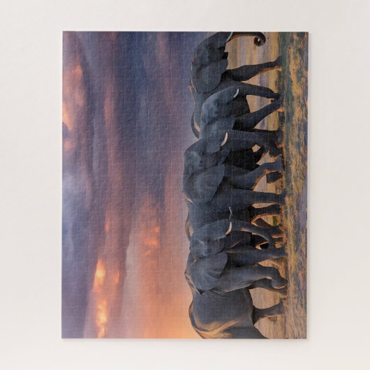 Puzzle Troupeau d'éléphants traversant la savane (Vertical)