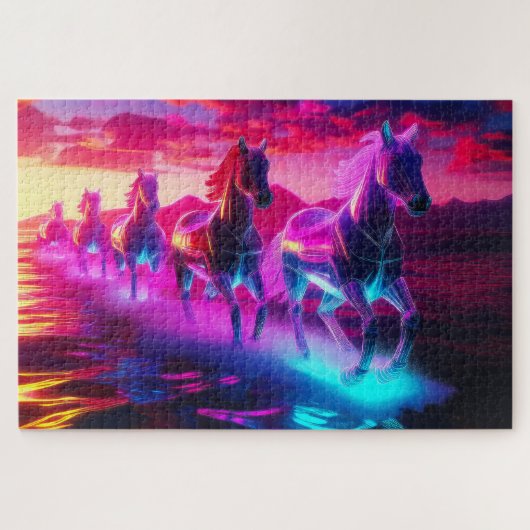 Puzzle Troupeau électrique - Chevaux Synthwave (Horizontal)