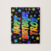 Puzzle "TROY" Prénom, Amusant "HEUREUX ANNIVERSAIRE" (Vertical)