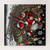 Puzzle Tuile de Steampunk ~ Père Noël Avec Femme & Elfes  (Horizontal)