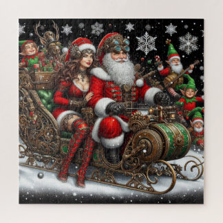 Puzzle Tuile de Steampunk ~ Père Noël Avec Femme & Elfes 