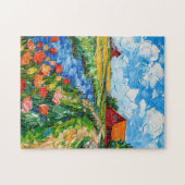Puzzle Tulip Fields with Barn and Stream Fantasy Painting (Horizontal)