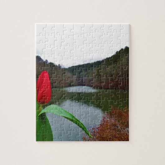 Puzzle Tulipe rouge printanière au lac Arrowhead (Vertical)