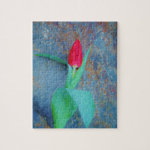 Puzzle Tulipe rouge sur ardoise gris bleu