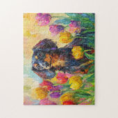 Puzzle Tulipes colorées Dachshund mignonne Peinture (Vertical)