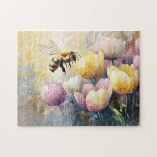 Puzzle Tulipes Pastel et une abeille au miel