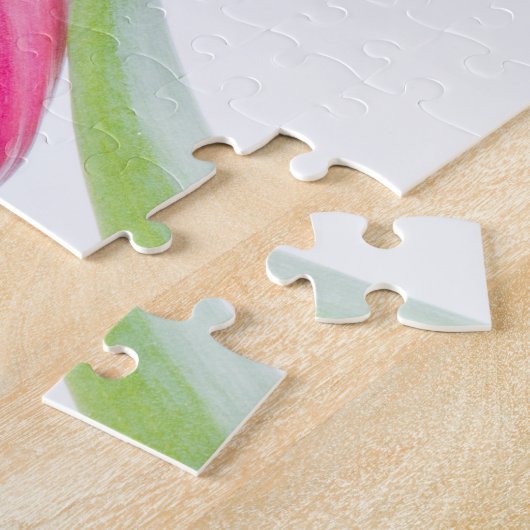 Puzzle Tulipes roses avec Feuille vert photo (Côté)