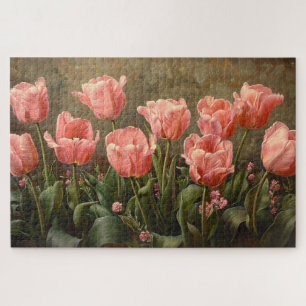 Puzzle Tulipes roses beaux peinture à l'huile florale