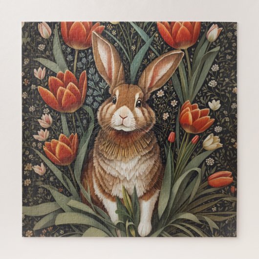 Puzzle Tulipes rouges Brown de lapin William Morris inspi (Vertical)
