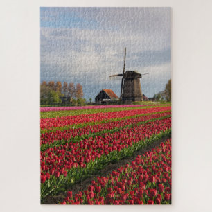 Puzzle Tulipes rouges et moulin à vent