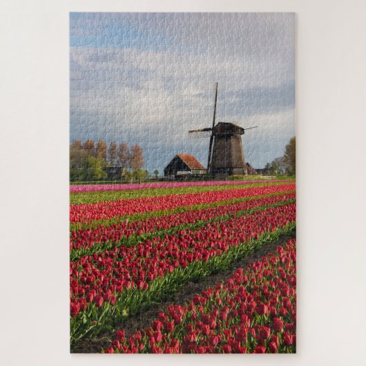 Puzzle Tulipes rouges et moulin à vent (Vertical)