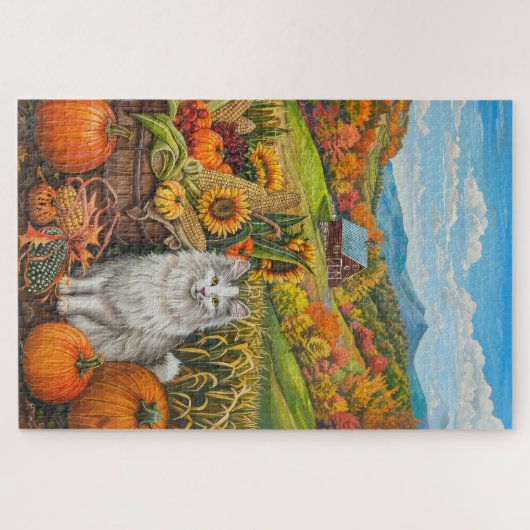Puzzle Turc Angora Chat automne récolte Thanksgiving (Horizontal)