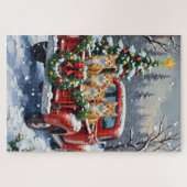 Puzzle Turkish Angora Cat Christmas Red Truck Holiday (Horizontal)