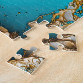 Puzzle Turquoise Aqua Blue Gold Gemstone Acrylique Pour A (Côté)