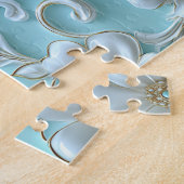 Puzzle turquoise blanc floral (Côté)
