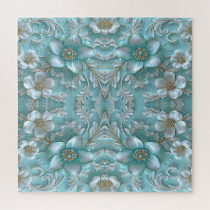 Puzzle turquoise blanc floral