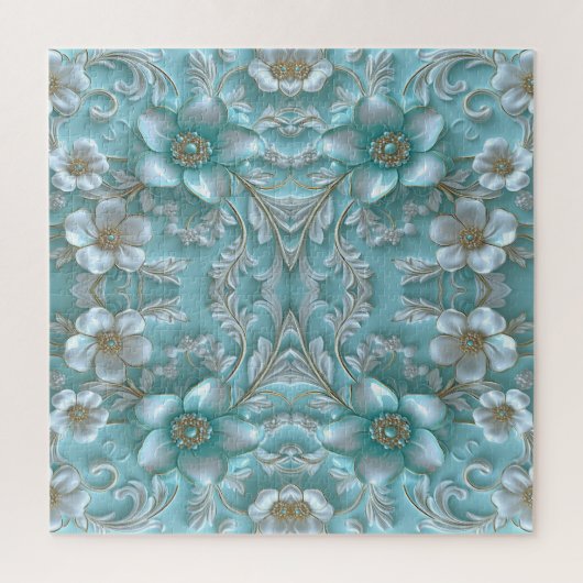 Puzzle turquoise blanc floral (Vertical)