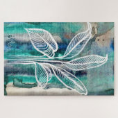 Puzzle Turquoise Bleu & Turquoise Aquarelle Botanique Mod (Horizontal)